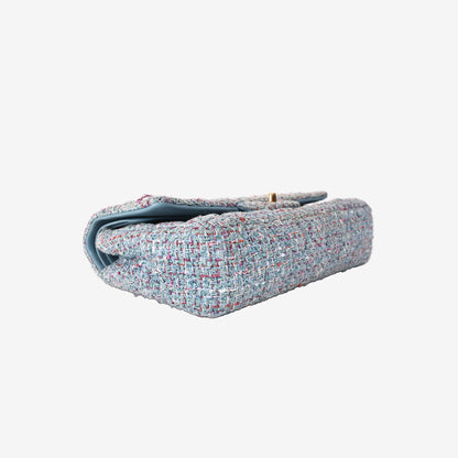 Chanel Classic Medium Double Flap Bag in Blue Tweed with Gold Hardware