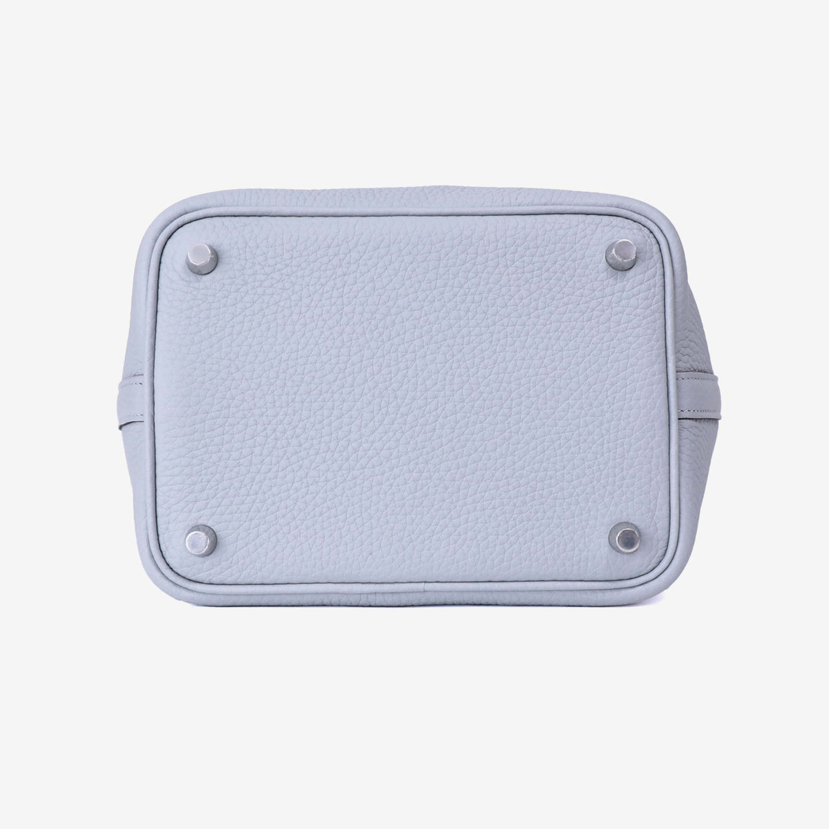Hermès Picotin 18 in Bleu Glacier Clemence Leather with Palladium Hardware bottom view