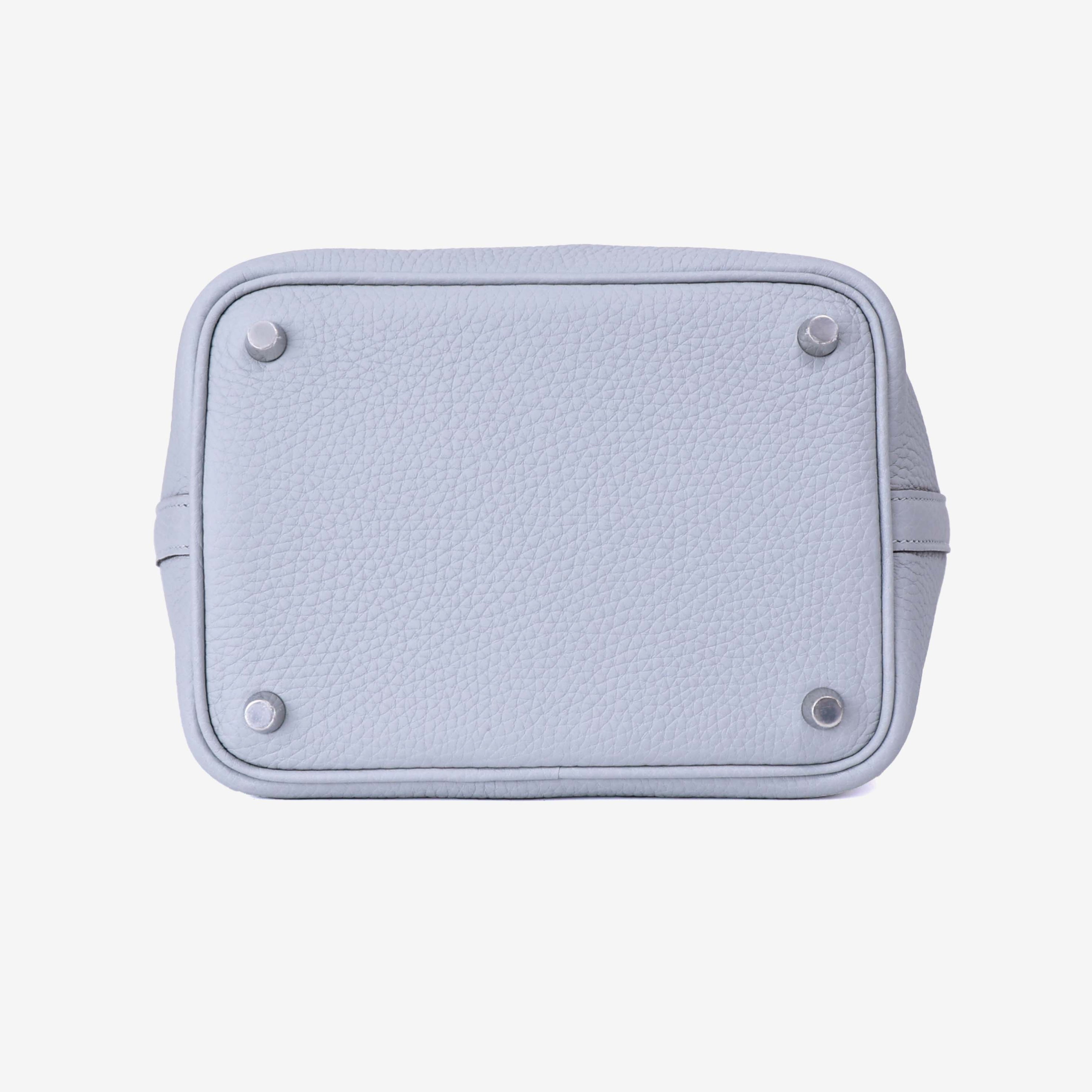 Hermès Picotin 18 in Bleu Glacier Clemence Leather with Palladium Hardware bottom view