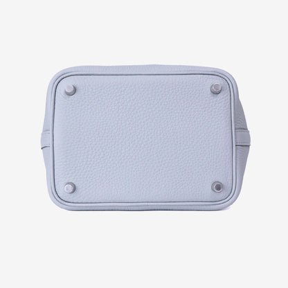 Hermès Picotin 18 in Bleu Glacier Clemence Leather with Palladium Hardware bottom view