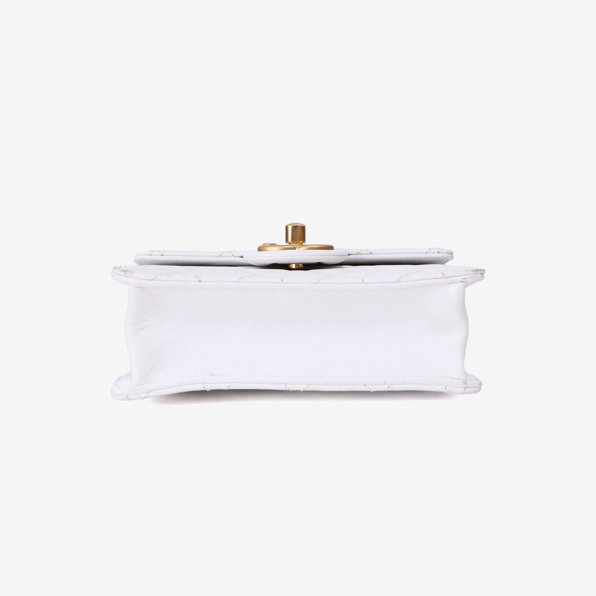 Chanel Classic Flap on Pearl Chain in White Lambskin with Gold Hardware bottom view