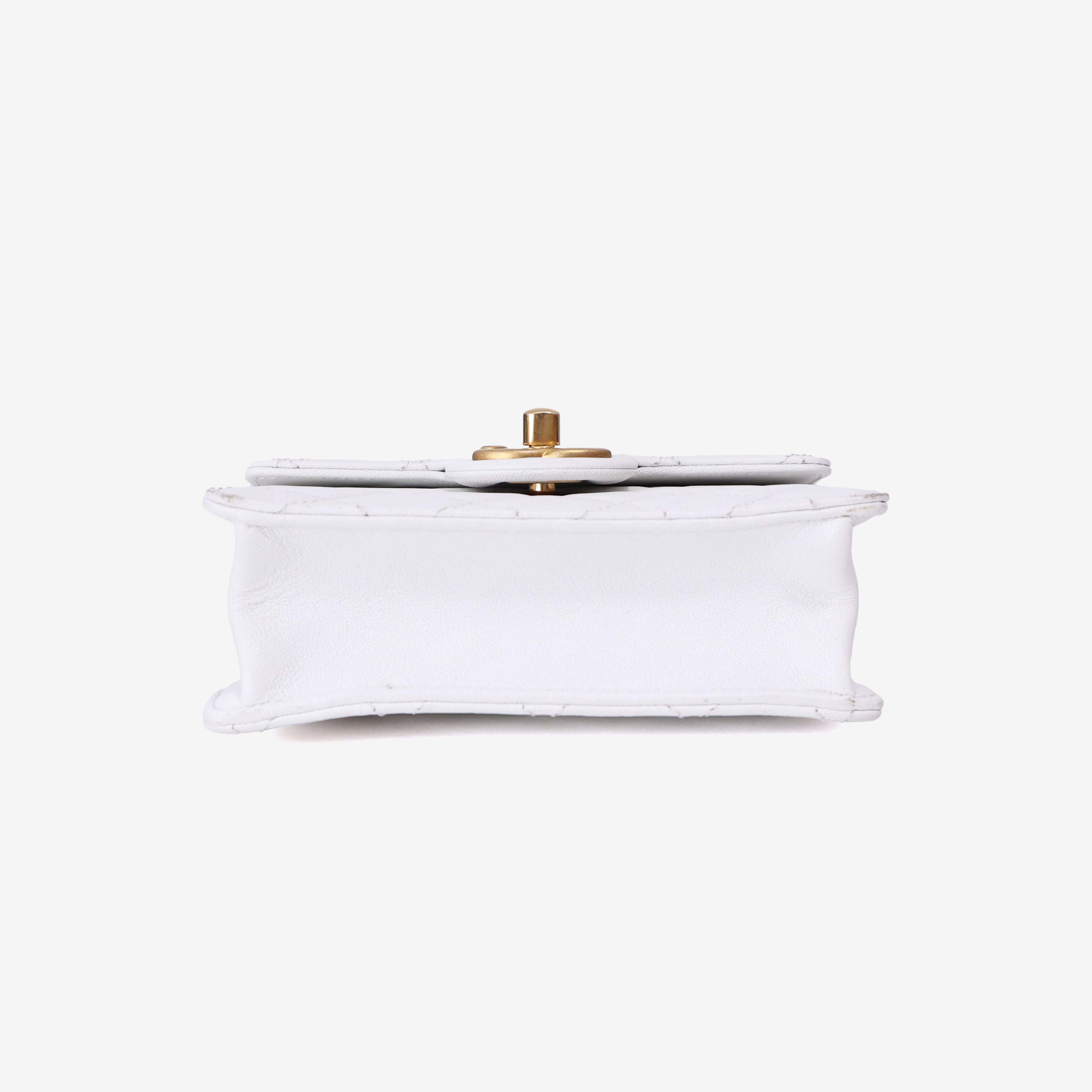 Chanel Classic Flap on Pearl Chain in White Lambskin with Gold Hardware bottom view