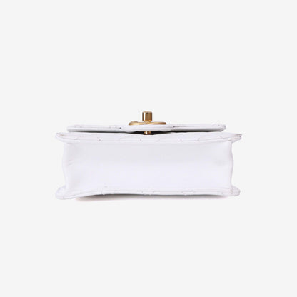 Chanel Classic Flap on Pearl Chain in White Lambskin with Gold Hardware bottom view