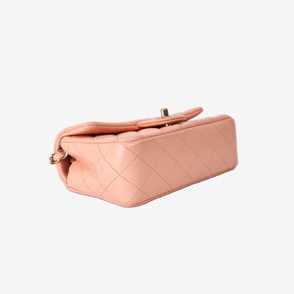 Chanel Classic Mini Rectangular Flap Bag in Light Pink Lambskin with Gold Hardware
