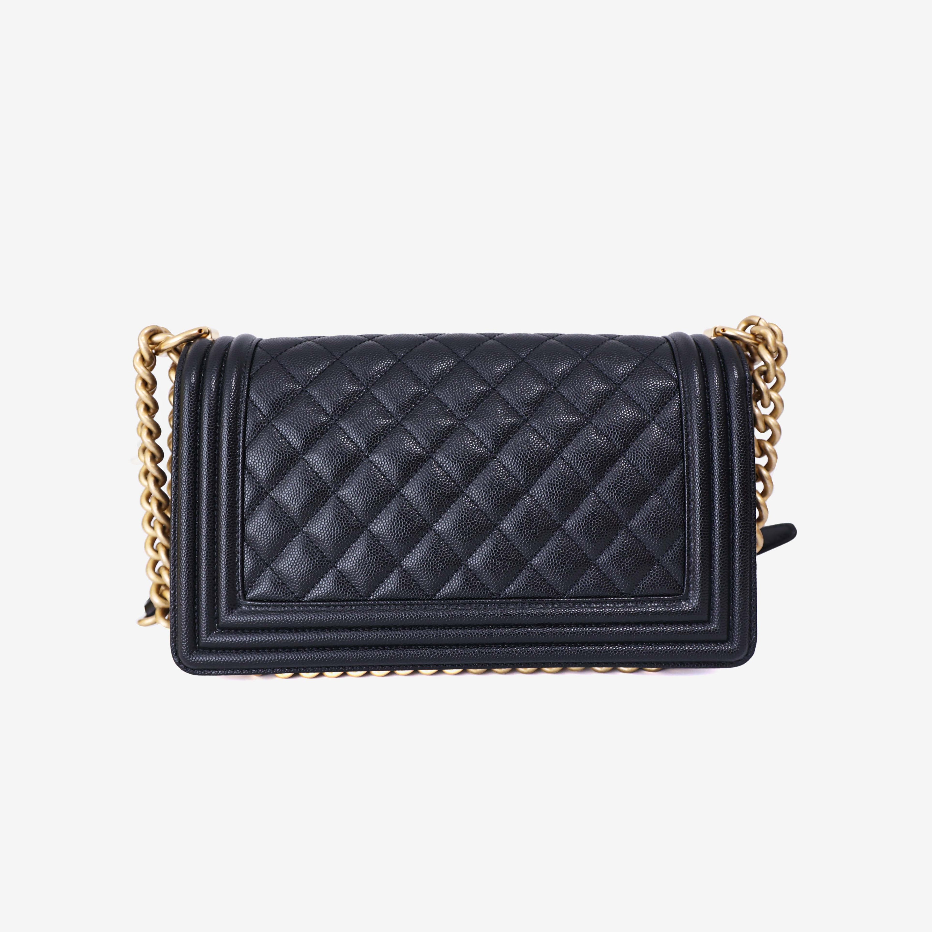 Chanel Boy Bag Medium in Black Caviar Leather with Gold Hardware back view