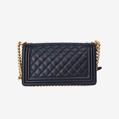 Chanel Boy Bag Medium in Black Caviar Leather with Gold Hardware back view
