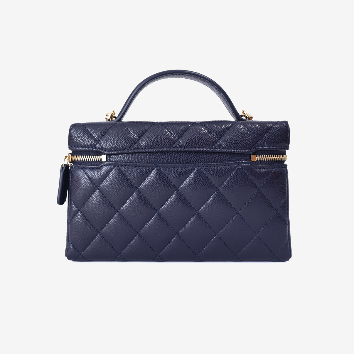 Chanel Long Vanity Case with Chain in Blue Caviar Leather with Gold Hardware back view