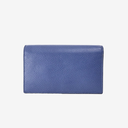 Gucci Interlocking G Wallet on Chain in Blue Calfskin Leather with Gold Hardware