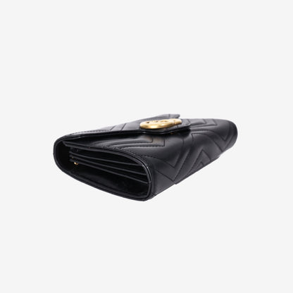 Gucci GG Marmont Wallet on Chain in Black Matelassé Lambskin Leather with Gold Hardware