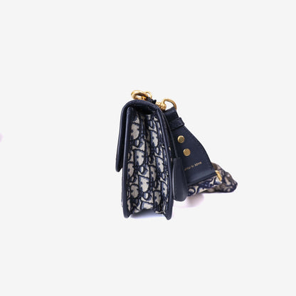 Dior Addict Flap Bag in Navy Blue Oblique Jacquard Canvas with Gold Hardware side view
