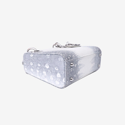 Dior Mini Lady Dior in White/Grey Lizard Leather with Silver Hardware