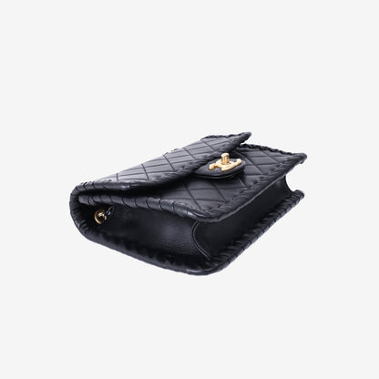 Chanel Braided Edge Flap Bag in Black Lambskin Leather with Gold Hardware