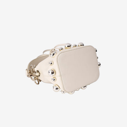 Fendi Mon Trésor Mini Bucket Bag in Ivory/Off-White Calfskin Leather with Gold Hardware