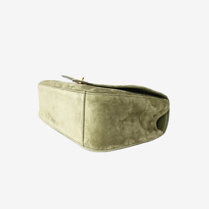 Chanel 26A Matthieu Blazy Maxi Flap Bag 32 in Khaki Suede Calfskin Leather with Gold Hardware