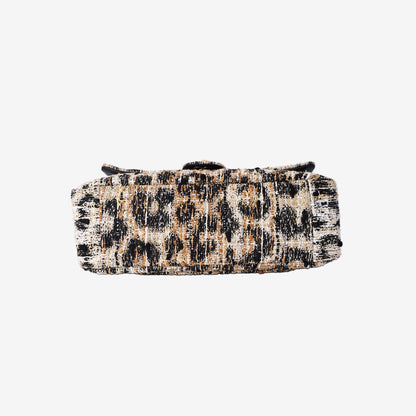 Chanel 26A Matthieu Blazy Maxi Flap Bag 32 in Leopard Print Tweed with Gold Hardware