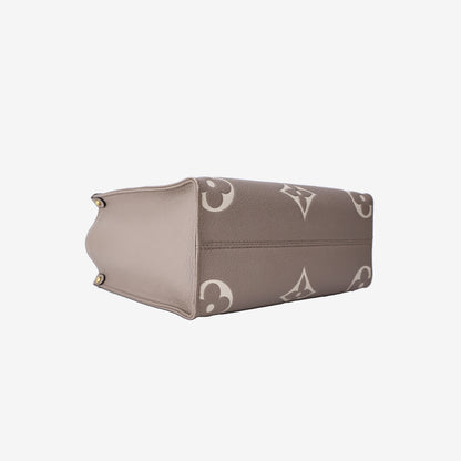 Louis Vuitton OnTheGo PM Tote Bag in Tourterelle/Crème Monogram Empreinte Leather with Gold Hardware