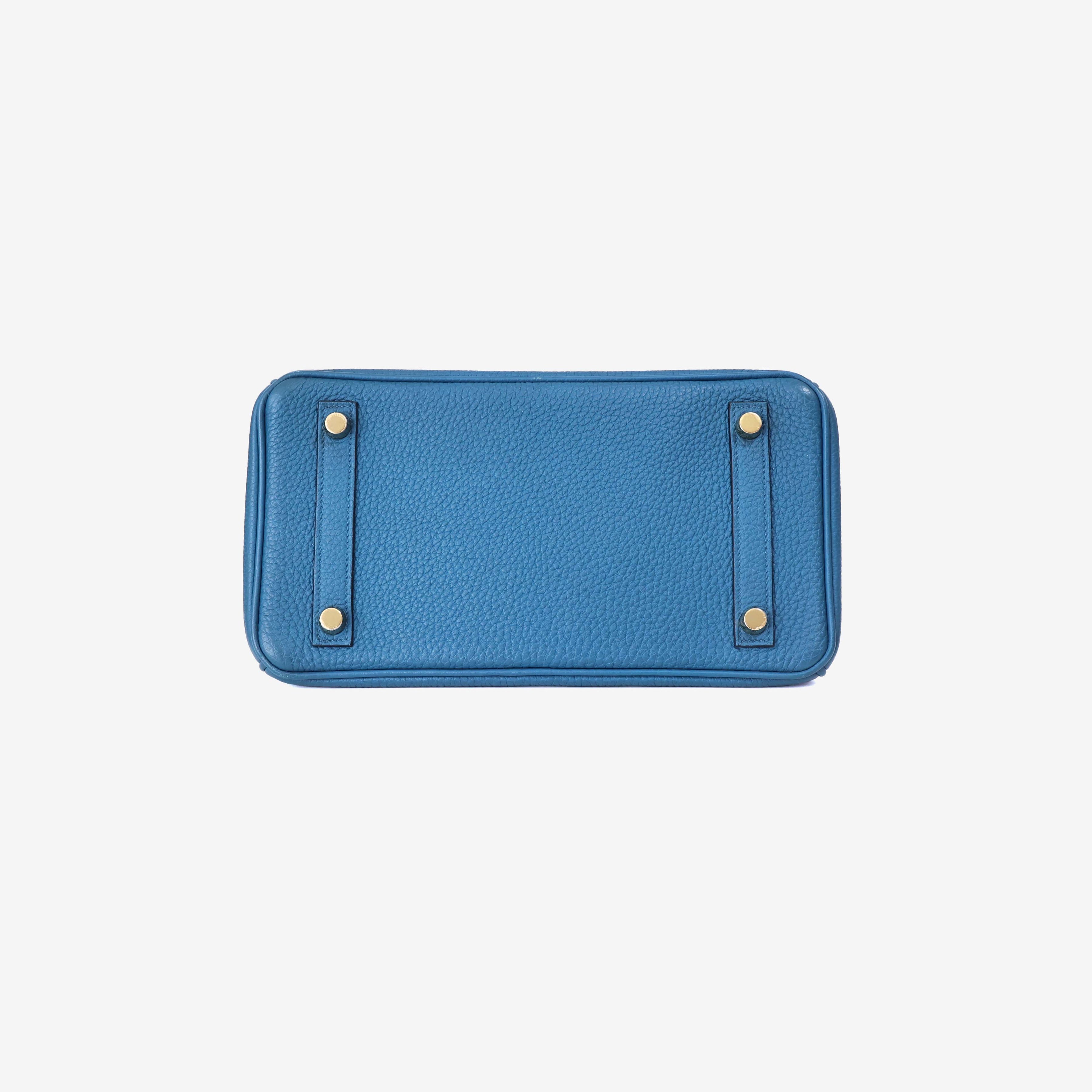 Hermès Birkin 25 in Bleu Togo Leather with Gold Hardware bottom view