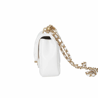 Chanel Pearl Crush Mini Square in White Lambskin Leather with Gold Hardware