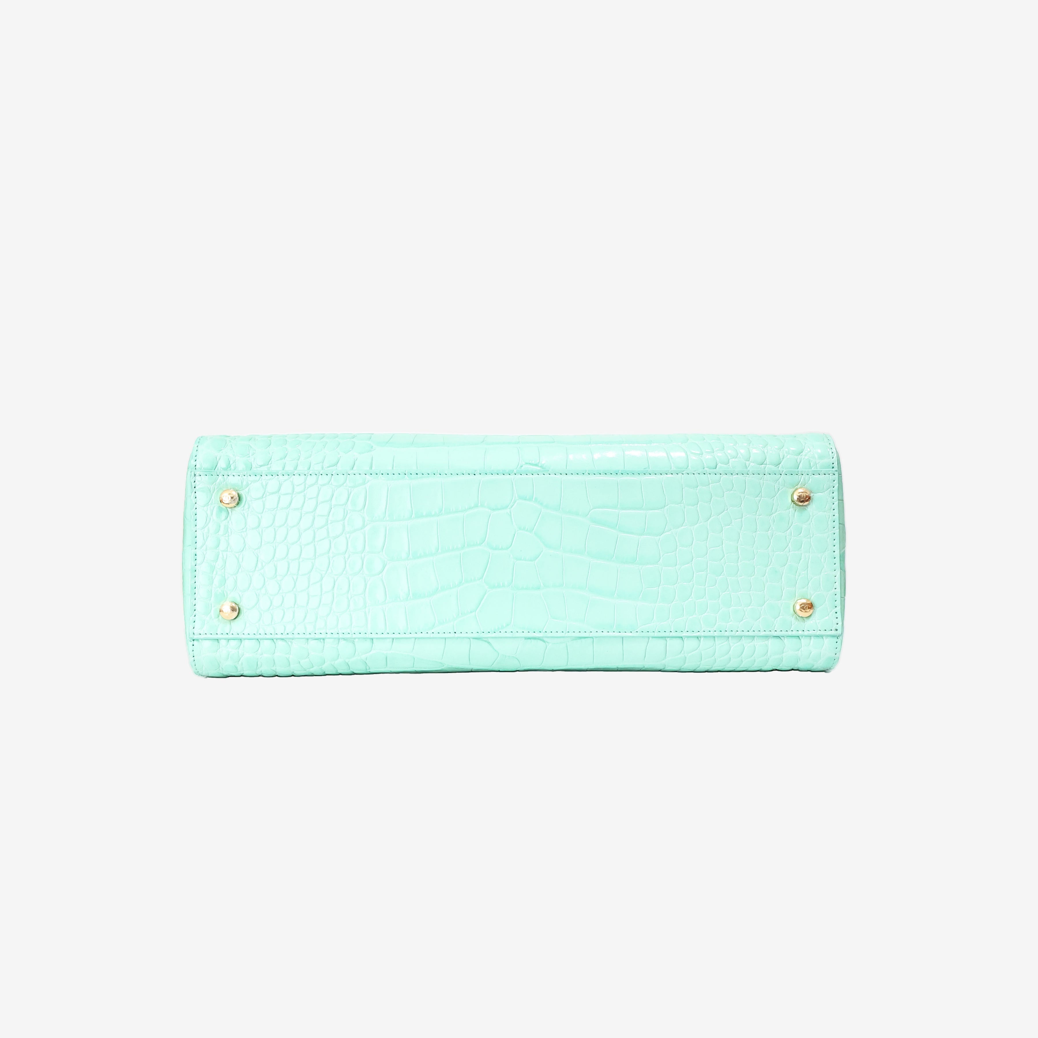 Chanel 26S Shopping Bag in Green Crocodile Embossed Calfskin Leather with Gold Hardware bottom view