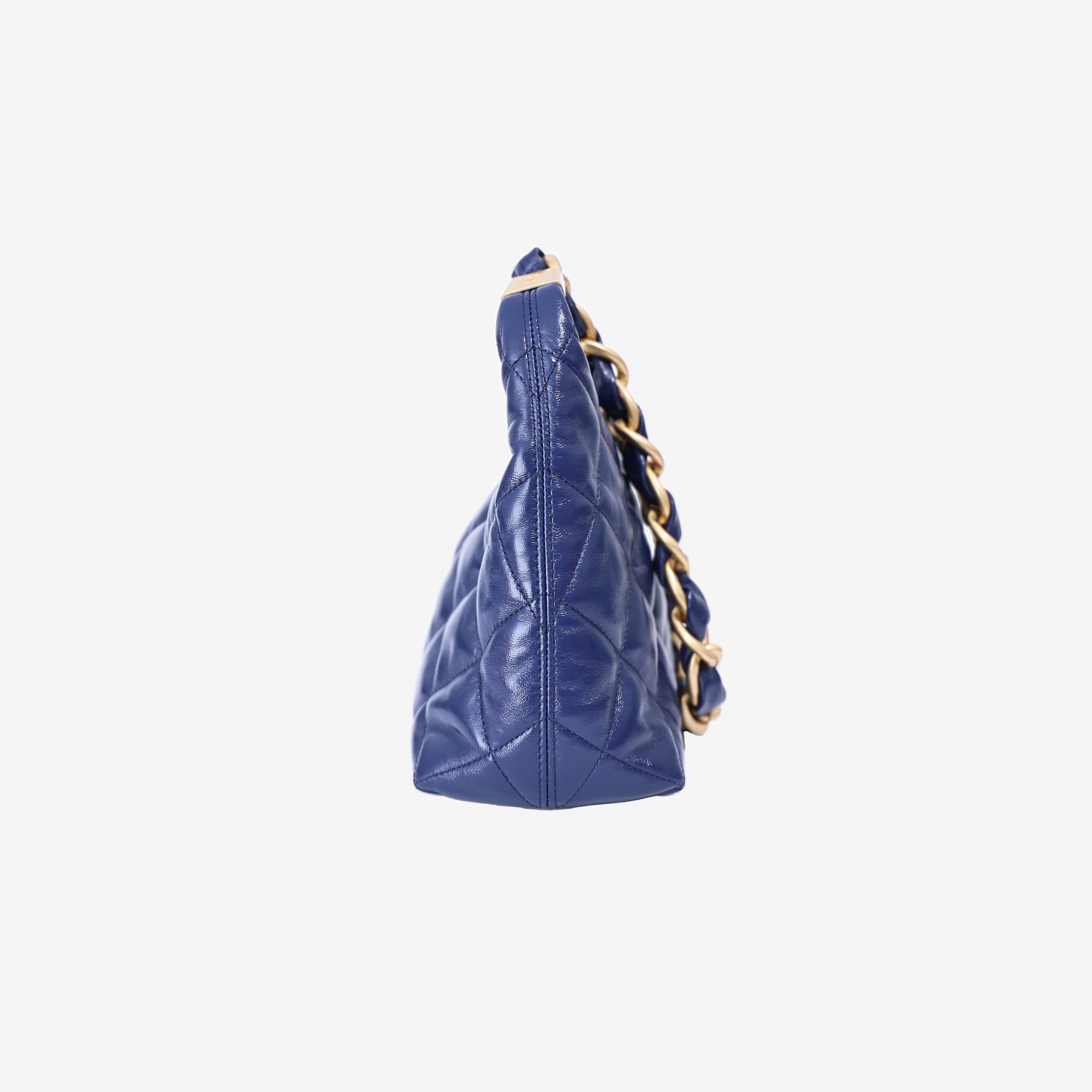 Chanel Wild Stitch Hobo Bag in Blue Shiny Lambskin Leather with Gold Hardware side view