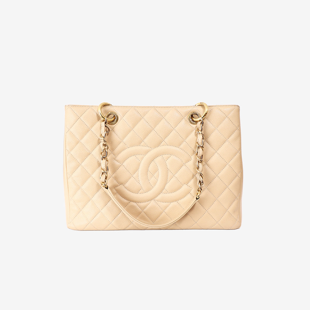 Chanel Grand Shopping Tote in Beige Caviar Leather with Gold Hardware