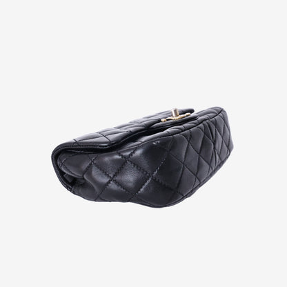 Chanel Mini Rectangular Classic Flap Chain Bag in Black Quilted Lambskin Leather with Gold Hardware