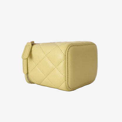 Chanel Mini Vanity Case in Yellow Quilted Caviar Leather with Gold Hardware