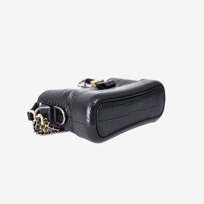 Chanel Small Gabrielle Hobo Bag in Black Crocodile-Embossed Calfskin Leather with Gold Hardware