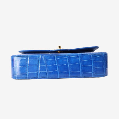 Chanel Classic Double Flap Bag in Royal Blue Alligator Leather with Gold Hardware