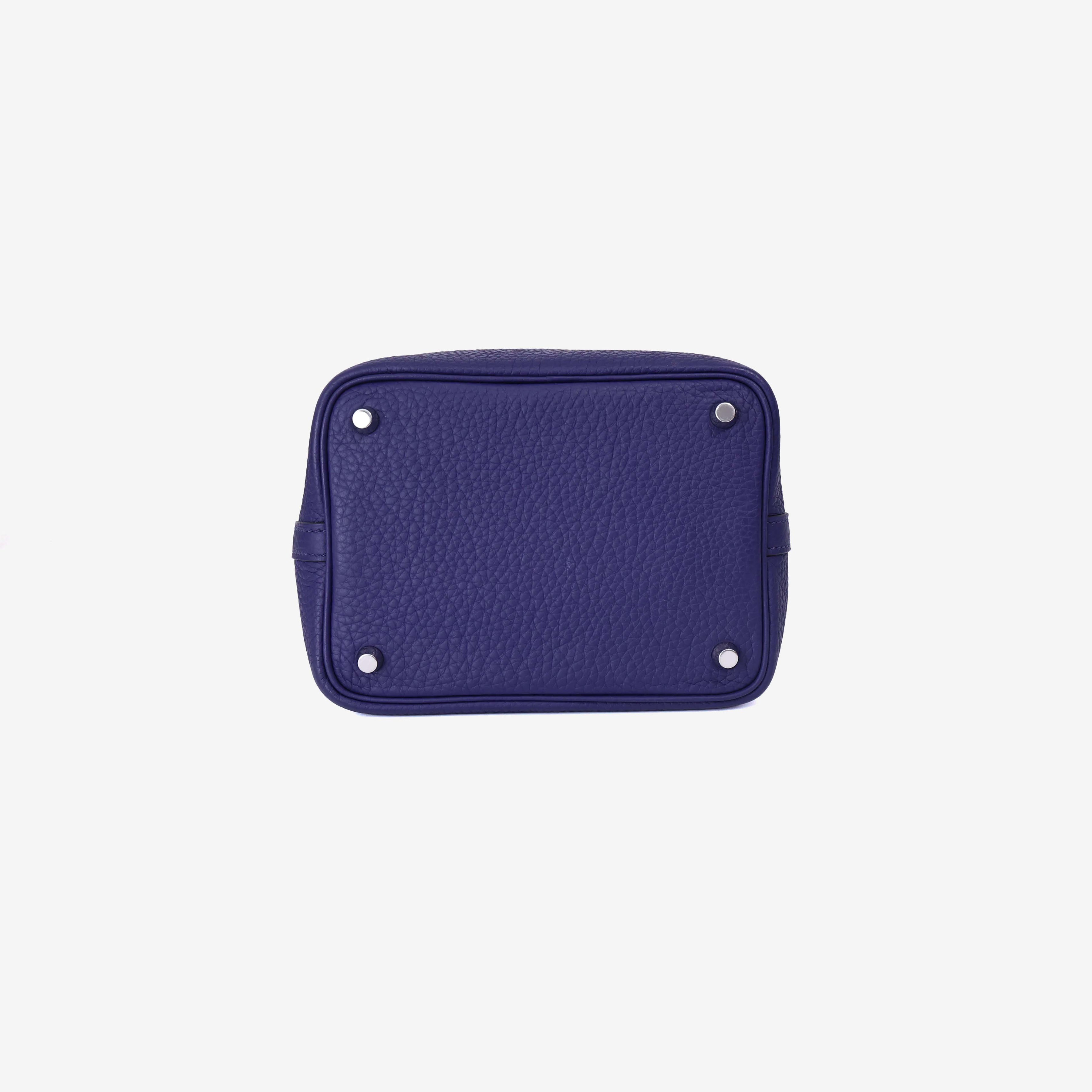 Hermès Picotin 18 in Bleu Encre Clemence Leather with Palladium Hardware bottom view