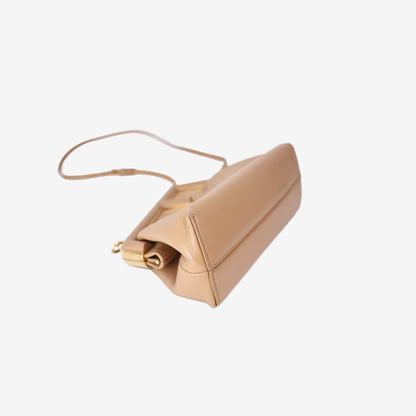 Fendi Small First Clutch in Poudre Beige Shiny Nappa Leather with Gold Hardware