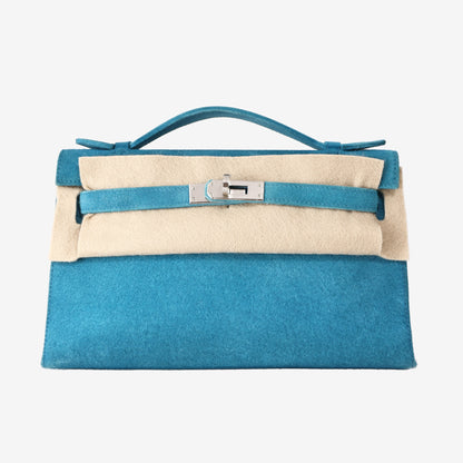 Hermès Kelly Pochette in Turquoise Veau Doblis Leather with Palladium-Plated Hardware (Contact to Enquire)