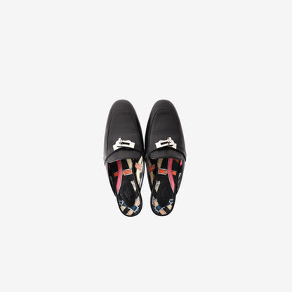 Hermès Oz Mules in Black Leather with Palladium-Plated Hardware (Size 37.5)