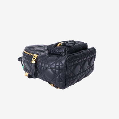 Dior Cannage Mini Backpack in Black Quilted Lambskin Leather with Gold Hardware