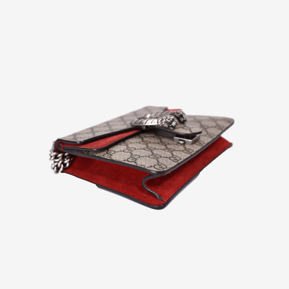 Gucci Dionysus Small Double Chain Shoulder Bag in Beige GG Canvas with Silver Hardware