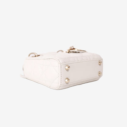 Christian Dior Mini Lady Dior Handbag in White Lambskin with Gold Hardware