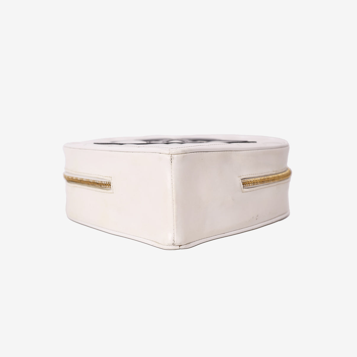 Chanel Vintage Heart-Shaped Vanity Bag in White Patent Leather with Gold Hardware bottom view