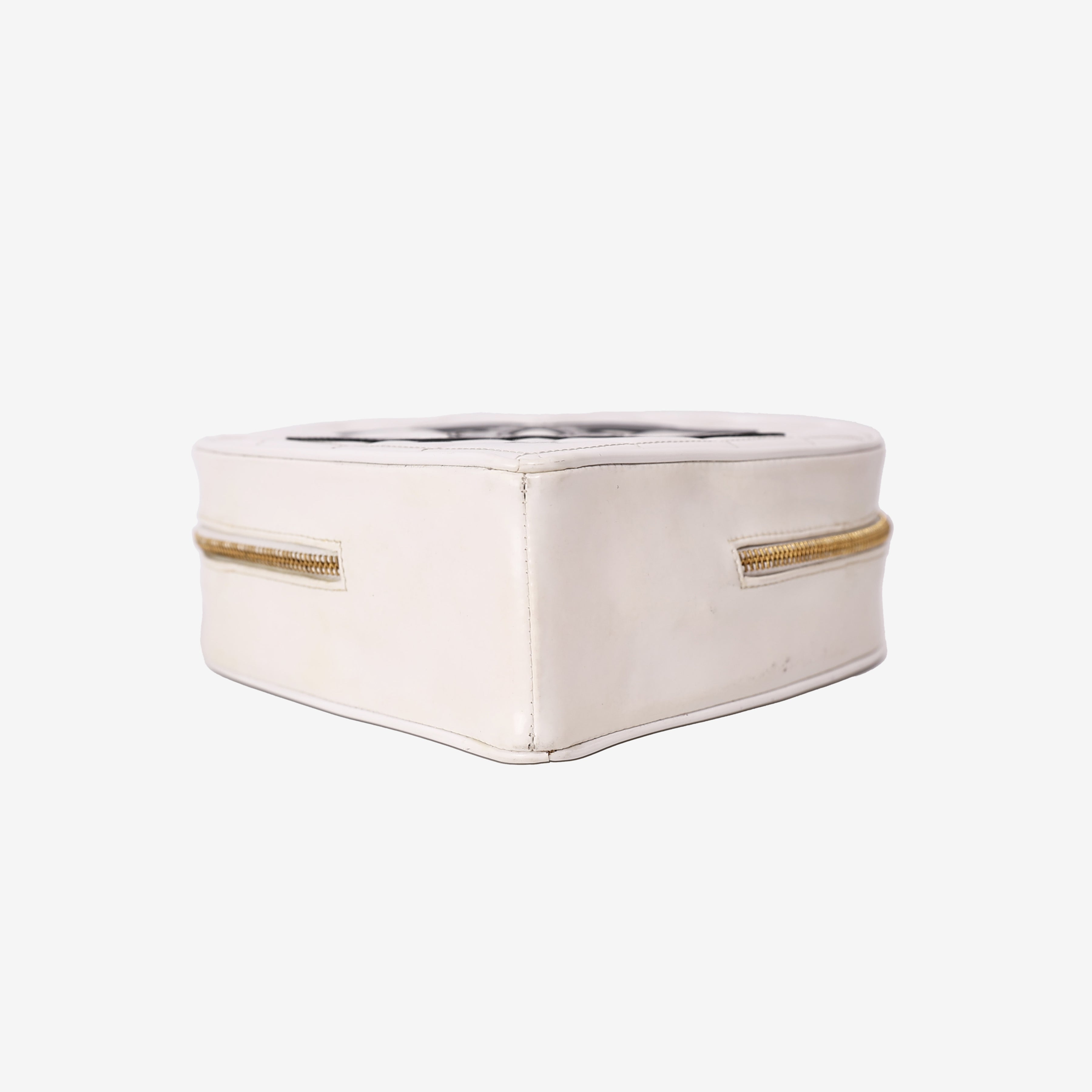 Chanel Vintage Heart-Shaped Vanity Bag in White Patent Leather with Gold Hardware bottom view