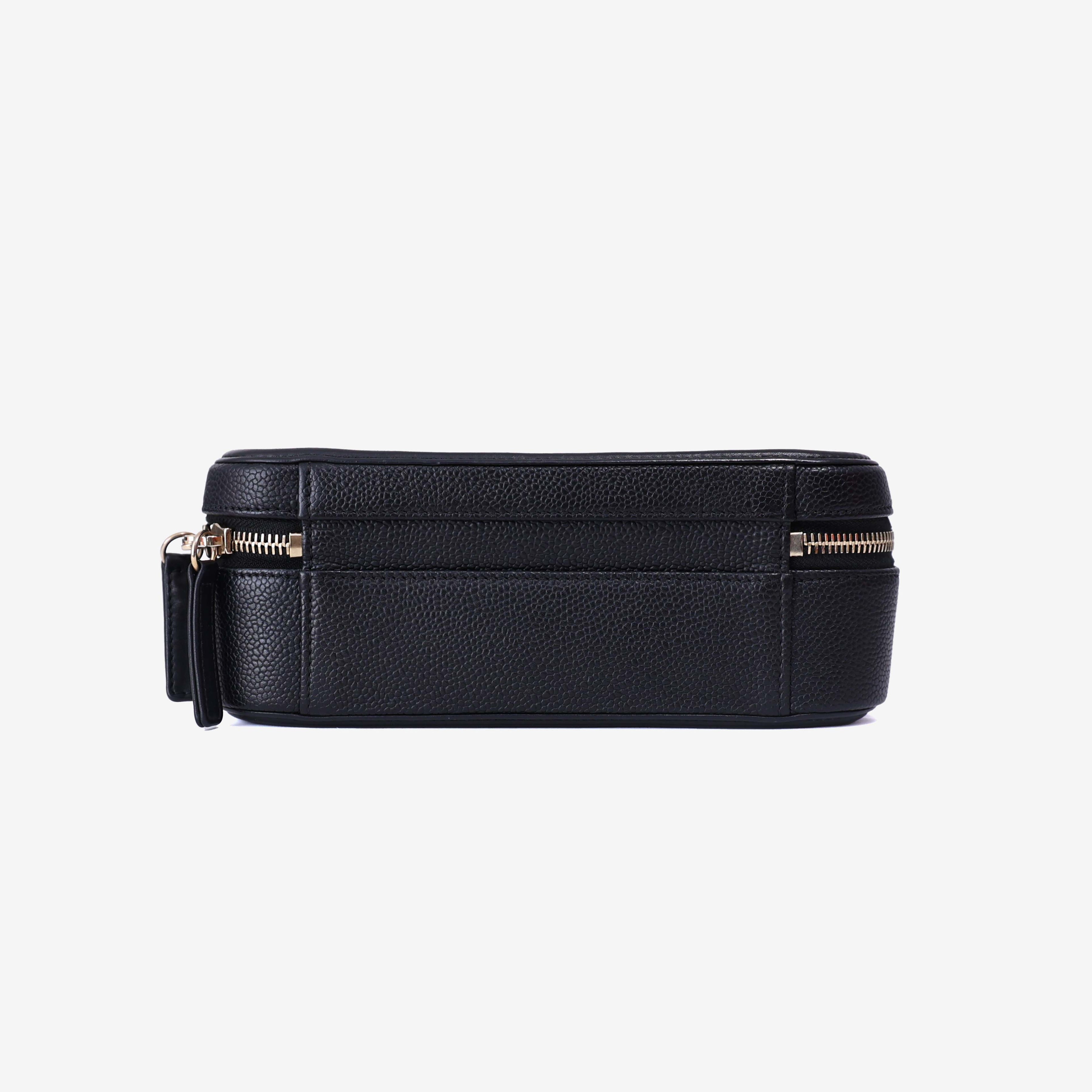 Chanel Filigree Mini Vanity Case in Noir Calfskin Leather with Gold Hardware bottom view