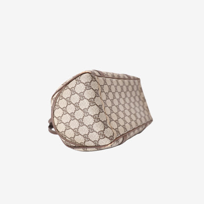 Gucci Vintage Boston Cylindrical Handbag in Beige GG Supreme Canvas and Leather with Gold Hardware