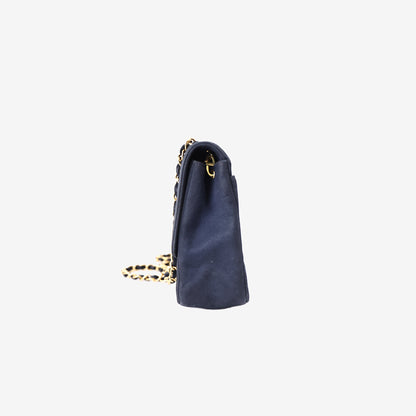 Chanel Vintage Mademoiselle Vertical Flap Bag in Black Suede Leather with Gold Hardware