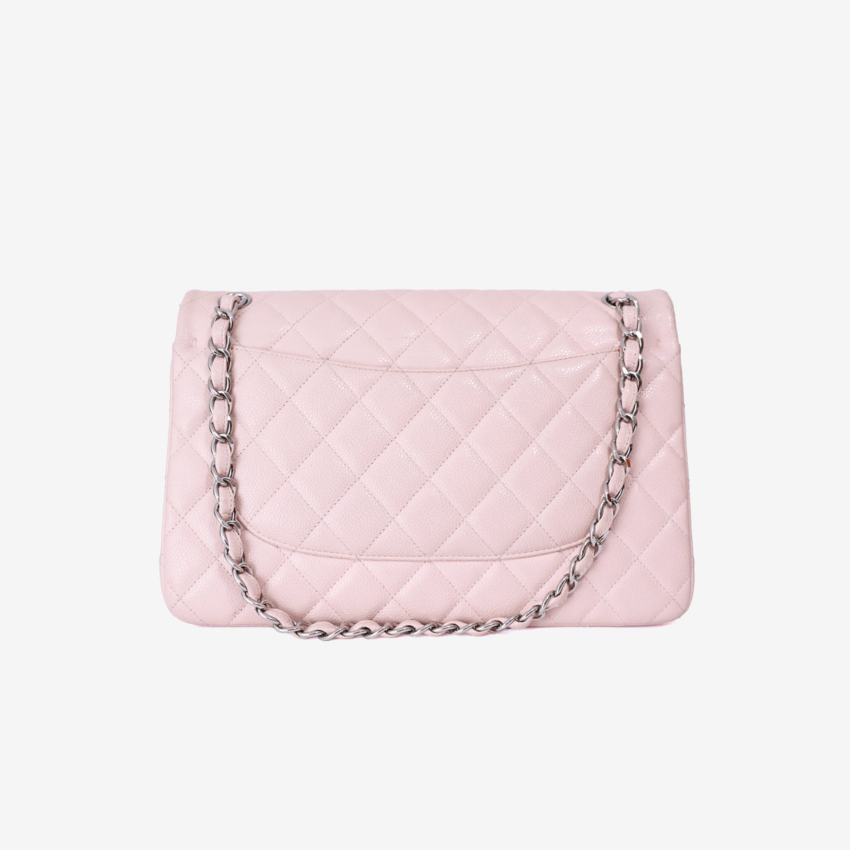 Chanel Classic Jumbo Flap Bag in Light Pink Grained Calfskin Leather with Silver Hardware back view