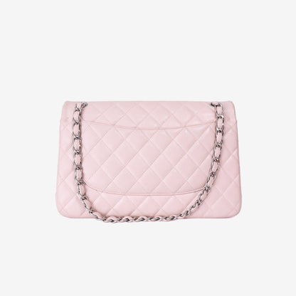 Chanel Classic Jumbo Flap Bag in Light Pink Grained Calfskin Leather with Silver Hardware back view