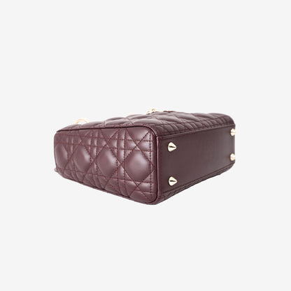 Christian Dior Lady Dior Small Bag in Burgundy Leather with Gold Hardware