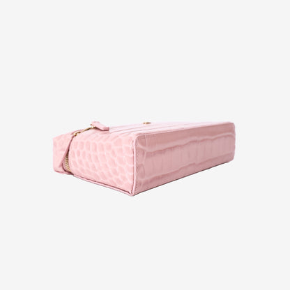 Chanel Crocodile-Embossed Slim Vanity Case in Pink Calfskin Leather with Gold Hardware