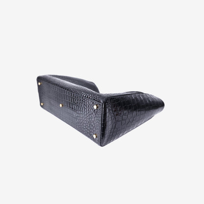 Chanel Large Crocodile-Embossed Tote Bag in Black Calfskin Leather with Gold Hardware