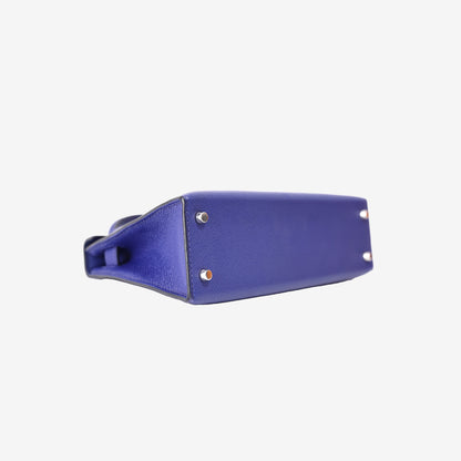 Hermès Mini Kelly 20 in Bleu Électrique Epsom Leather with Palladium Hardware bottom side view