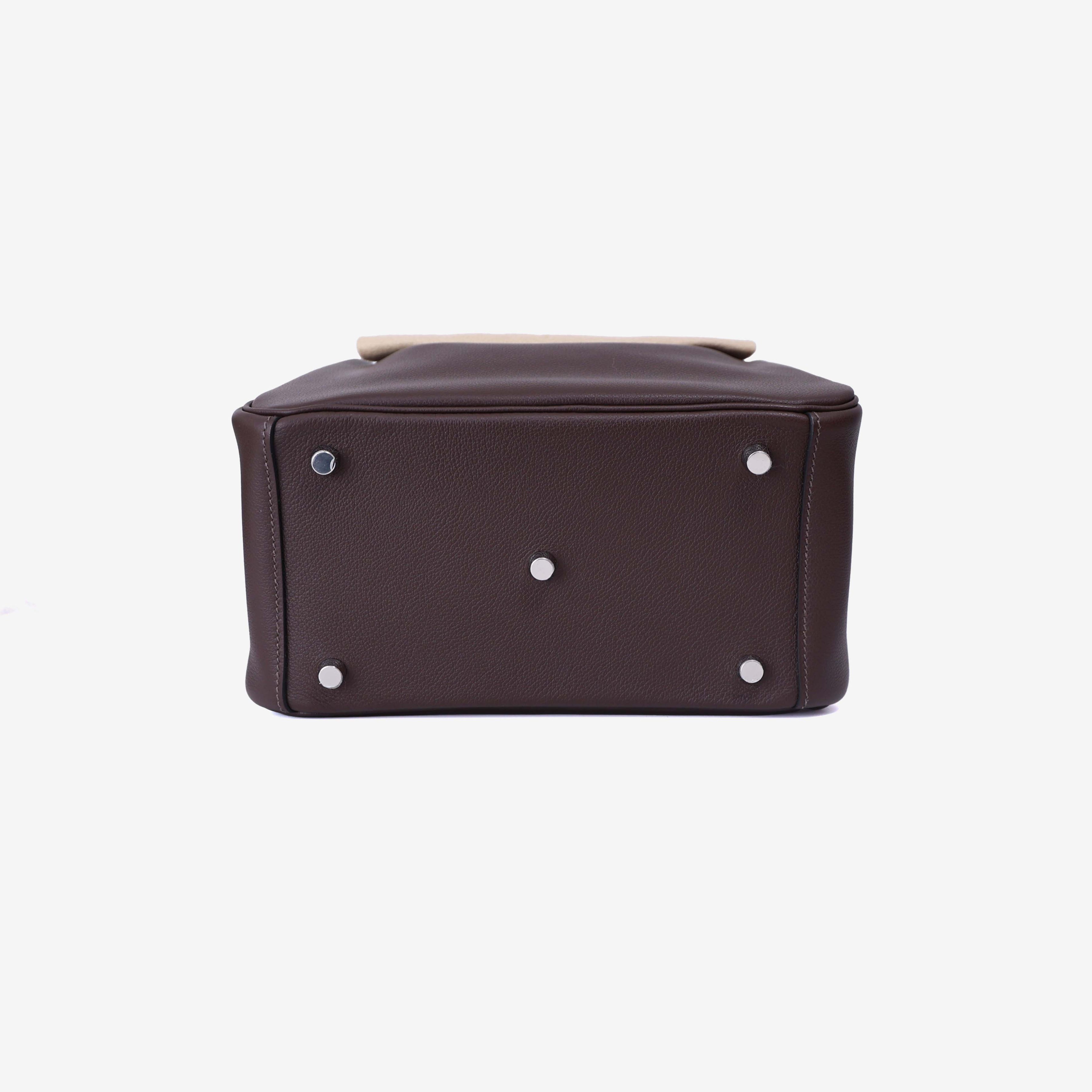Hermès Lindy 26 in Moka Evercolor Leather with Palladium Hardware bottom view