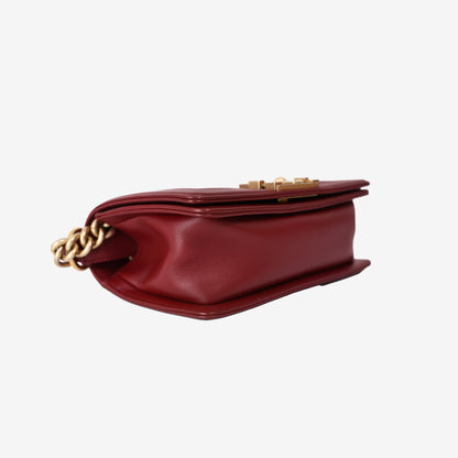 Chanel Small Boy Bag in Red Quilted Lambskin Leather with Gold Hardware