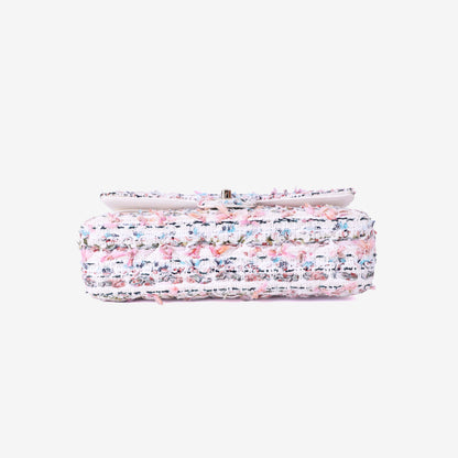 Chanel Classic Flap Bag in White/Pink Tweed Leather with Gold Hardware bottom view